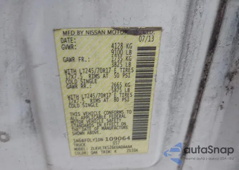 2013 Nissan Nv 2500 from USA, damaged, VIN 1N6BF0LY1DN109064